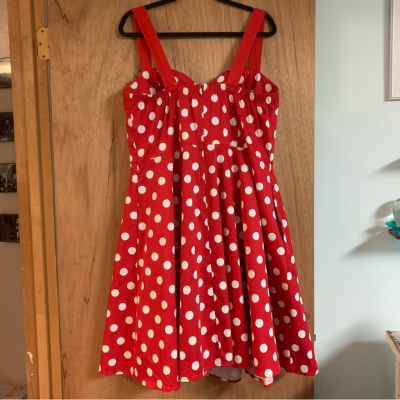 GOLIGHTLY PIN UP GIRL Red & White Polkadots Full Skirt Fit & Flare Midi DRESS! - Picture 5 of 15
